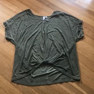 -army green t-shirt with knot detail